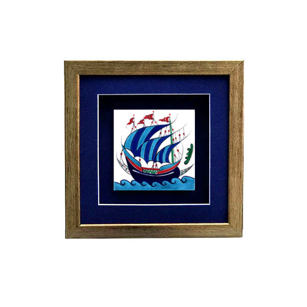 Ship pattern framed iznik tile design from 16th. century