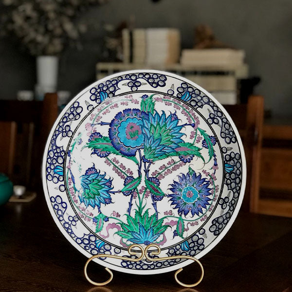 Iznik ceramic plate with two large flowerheads