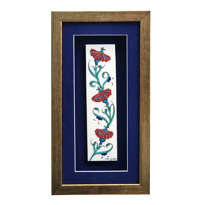 Iznik framed tile with red carnations