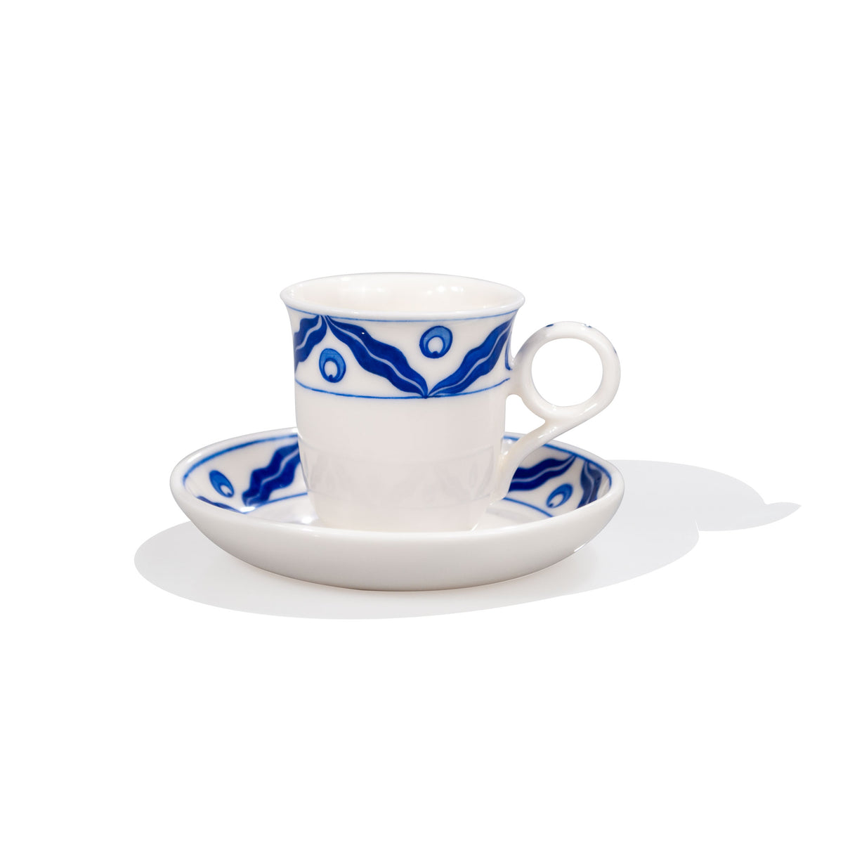 Cintemani pattern blue-white turkish coffee porcelain cup and plate