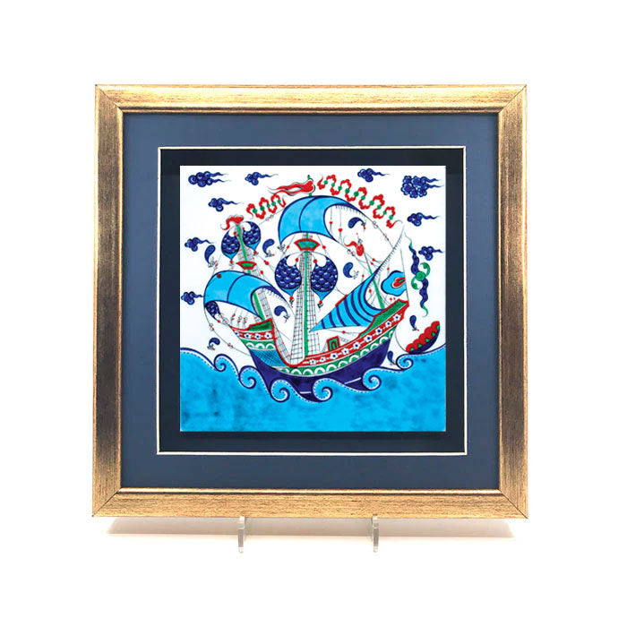 Galleon pattern framed iznik tile design from 16th. century