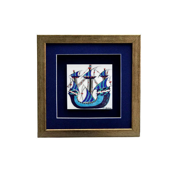 Galleon pattern framed iznik tile design from 16th. century