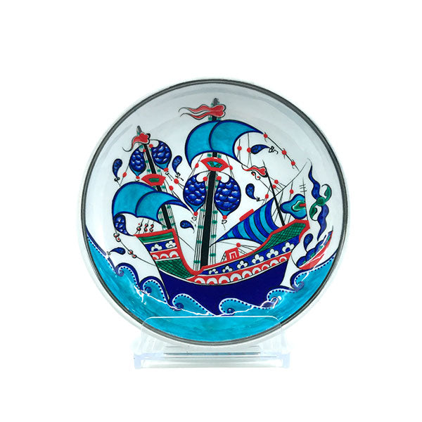 Iznik Ceramic Plate Cobalt Blue Ship Pattern