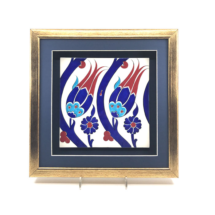 Iznik Ceramic Framed Tile Tulip Pattern