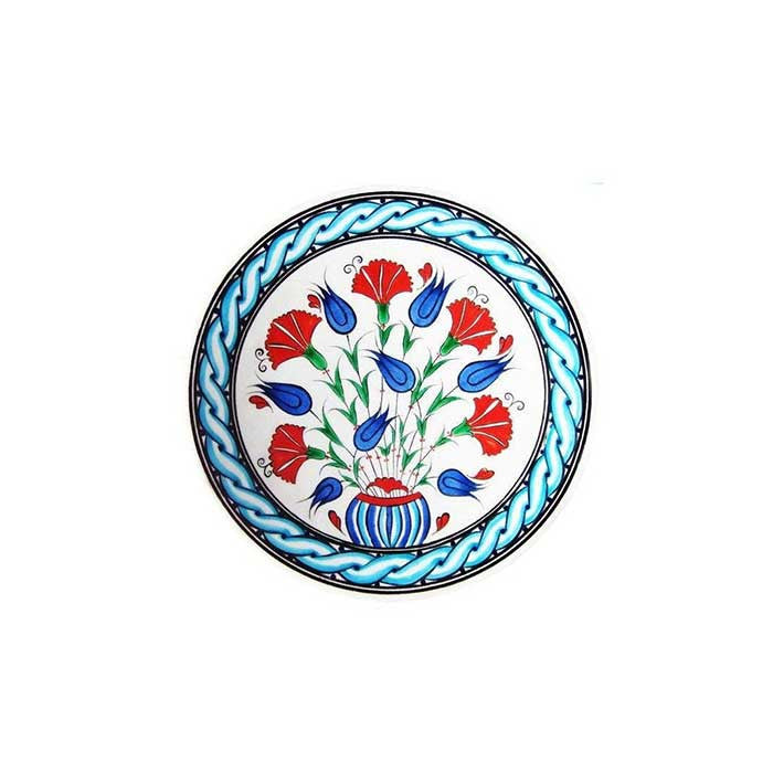 Iznik plate cobalt-blue and coral red carnations