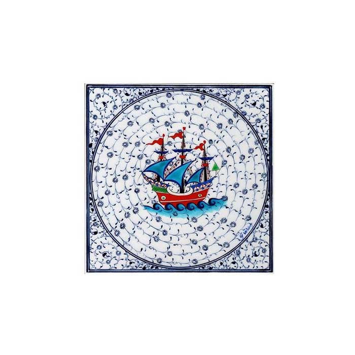 Iznik Hand Decorated Tile Golden Horn Design 