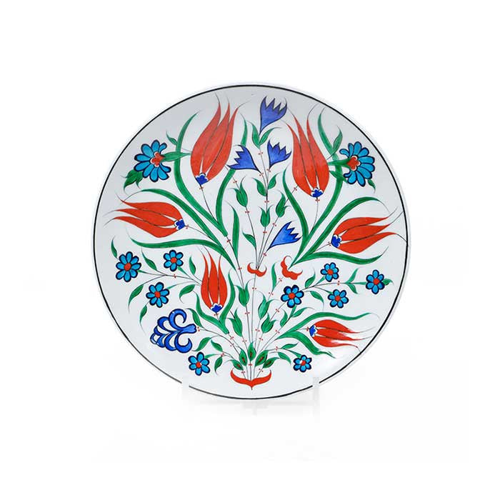 Iznik Plate Coral Red Tulips