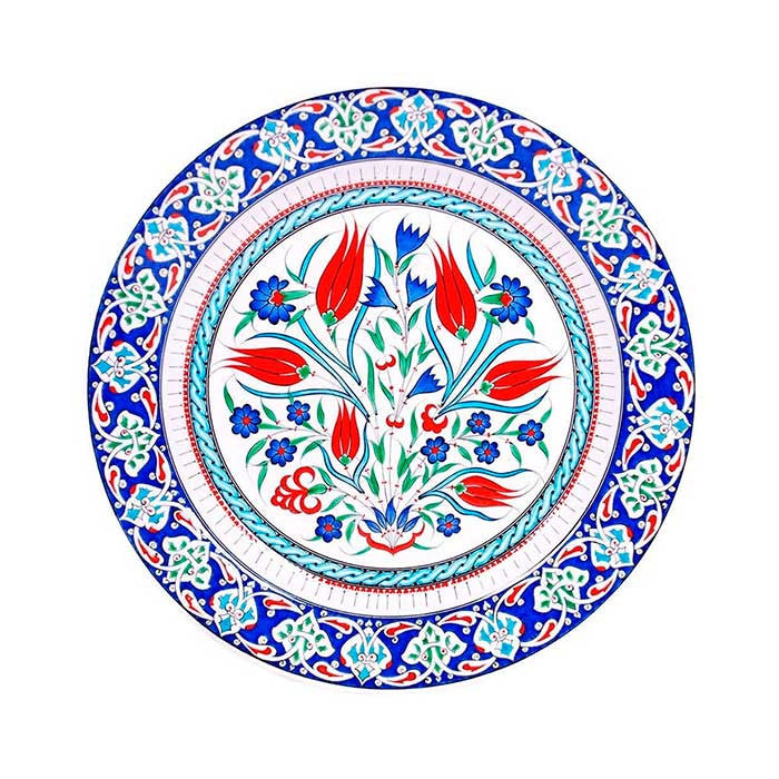 Iznik Plate Cobalt Blue Penc Flowers and Tulips