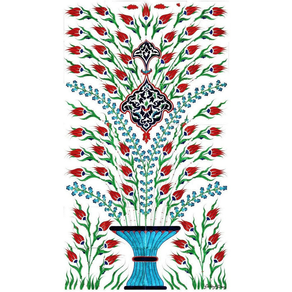 Panel - Iznik Tile Panel | Tulip And Hyacinth Design